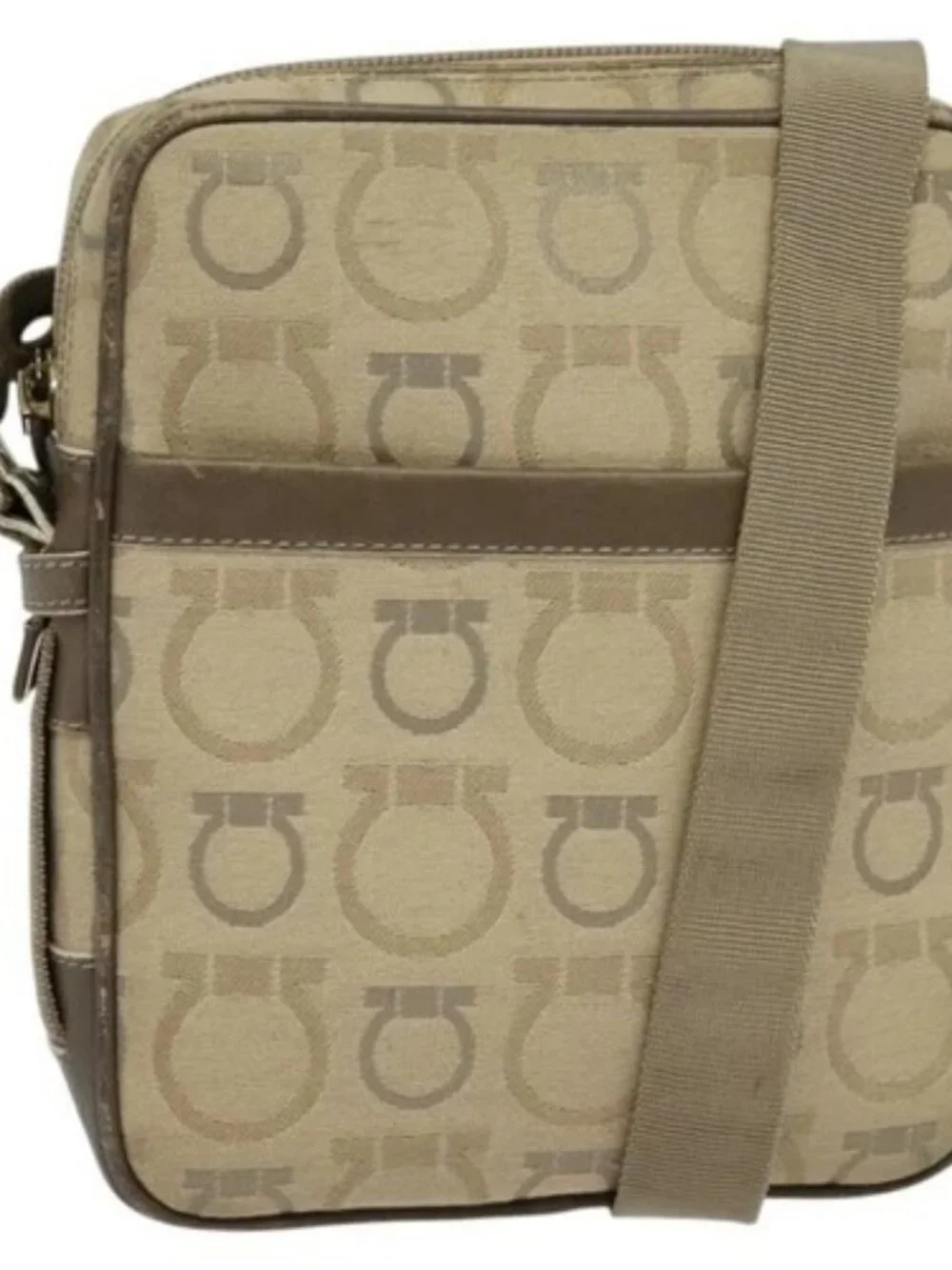 Salvatore Ferragamo Shoulder Bag Canvas Beige Auth fm4423